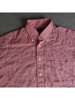 Spier & Mackay Shirt Large 16 Pink Heather Slim Solid 100% Linen
